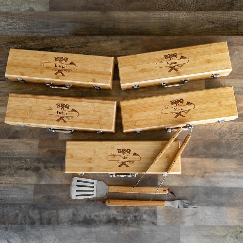 Personalized Cleveland Cavaliers - Custom BBQ Grilling Bamboo Set -  Basketball Fanatic Gift Ideas