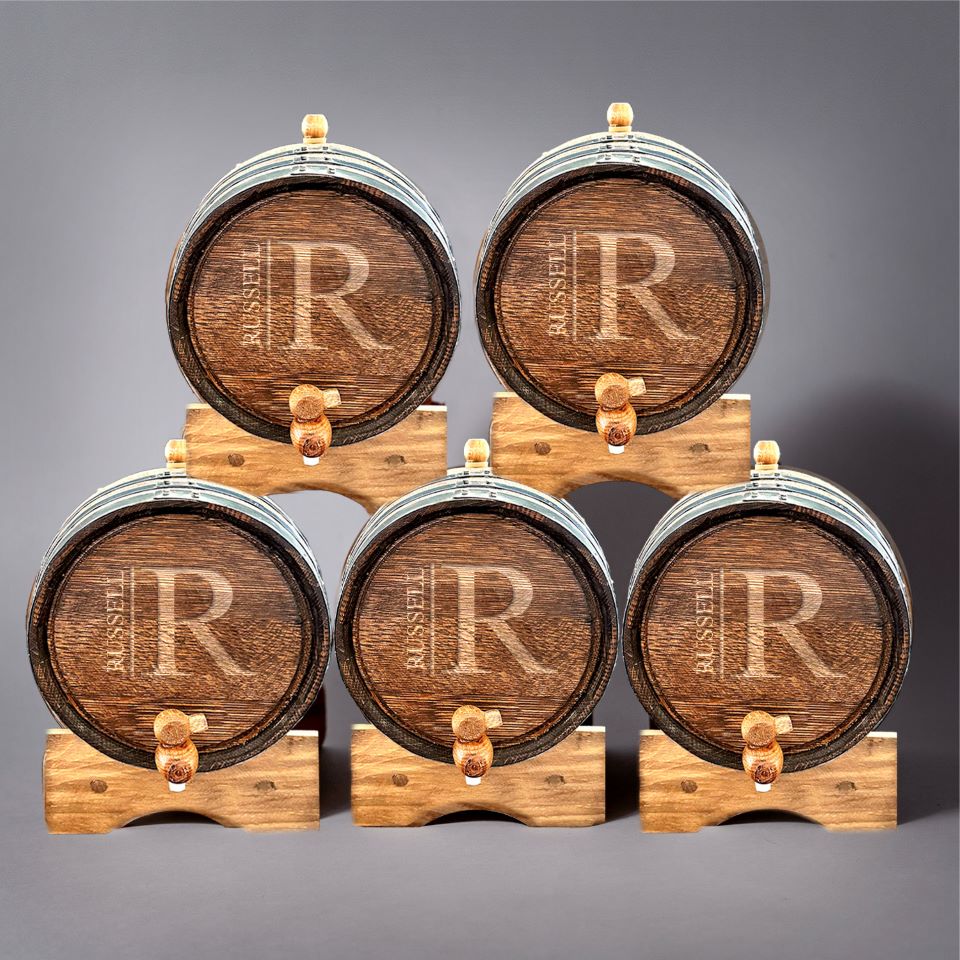 A Gift Personalized Growlers - Modern Monogram Mini Whiskey Barrel