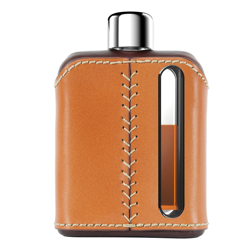 Dark & Tan Leather Glass Flask (Single Shot 100mL)