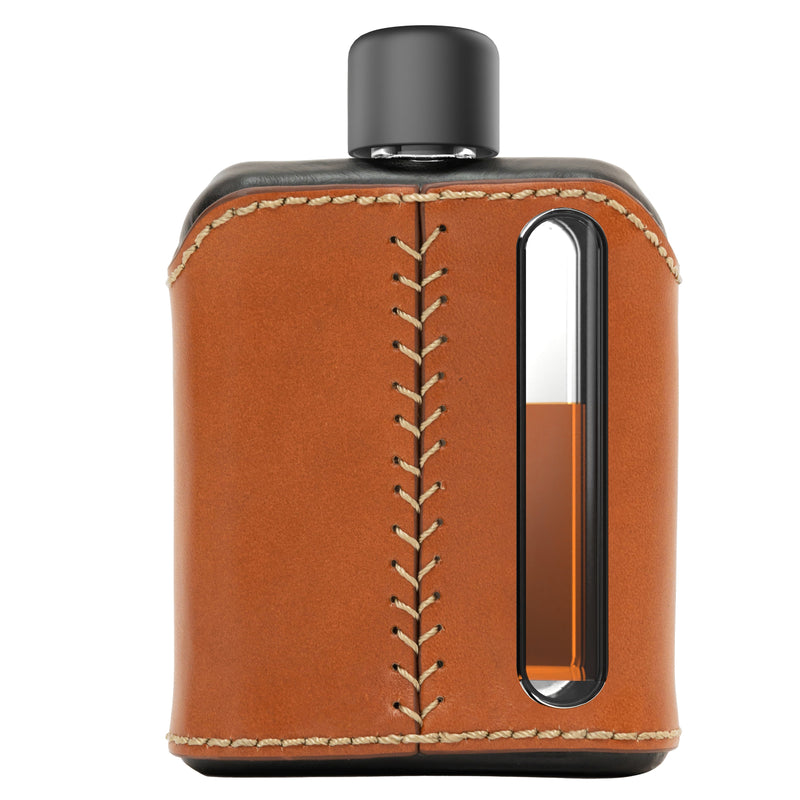 Black & Tan Leather Glass Flask (Single Shot 100mL)