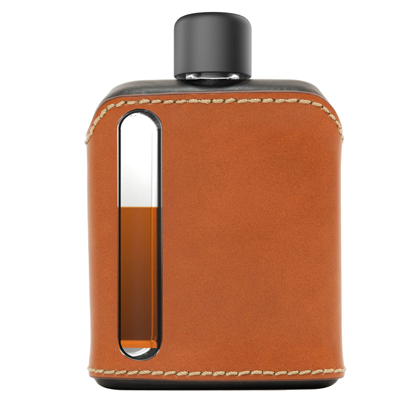 Black & Tan Leather Glass Flask (Single Shot 100mL)