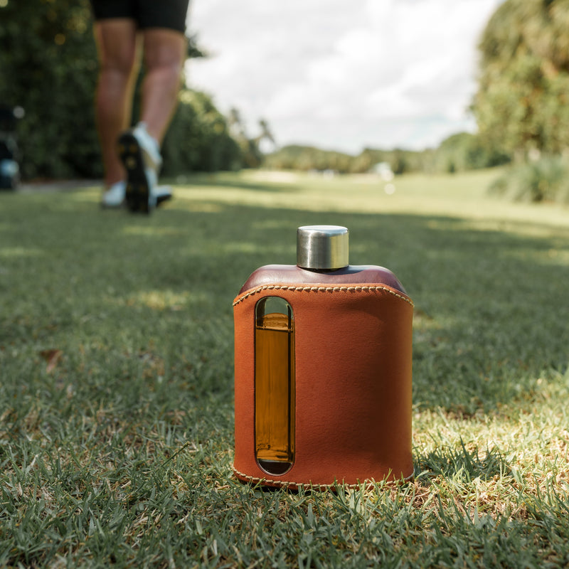 Dark & Tan Leather Glass Flask (Double Shot 240mL)