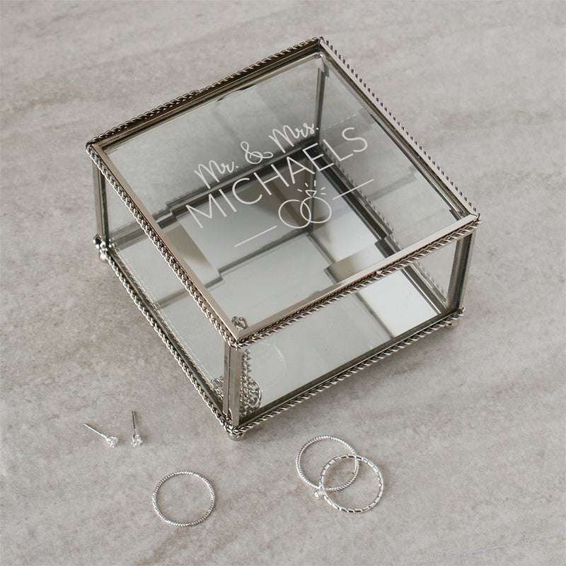 Personalized Mr. & Mrs. Square Hinged Glass Jewelry Box