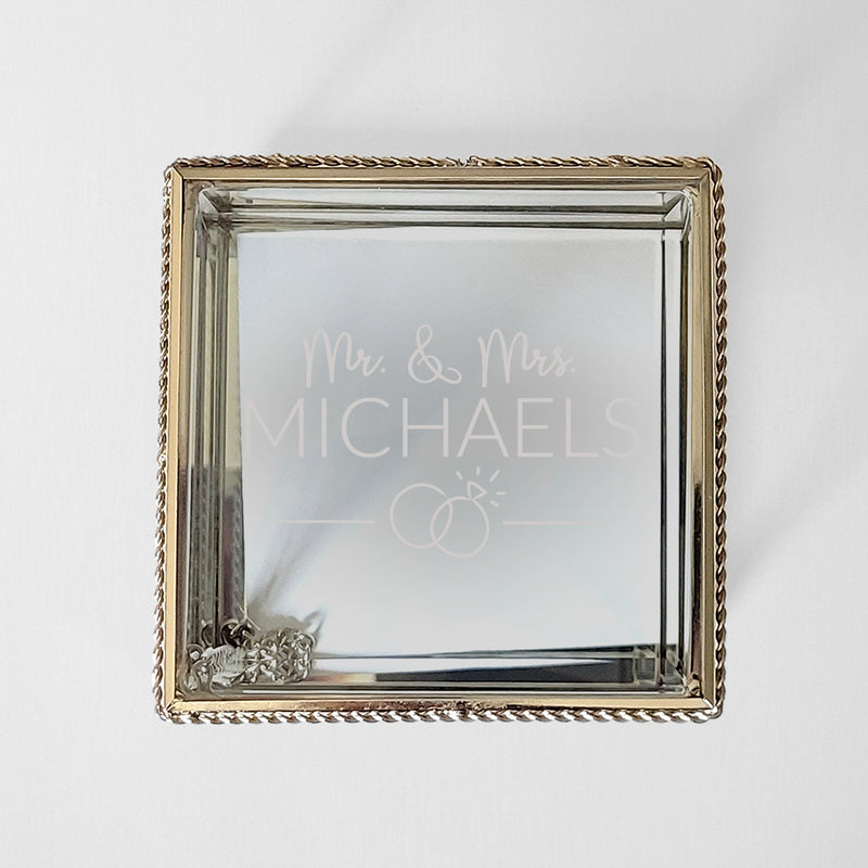 Personalized Mr. & Mrs. Square Hinged Glass Jewelry Box