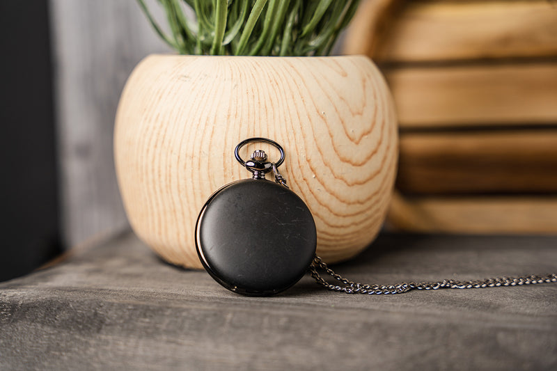 Groomsmen Gift Set of 5 Personalized Black Pocket Watches