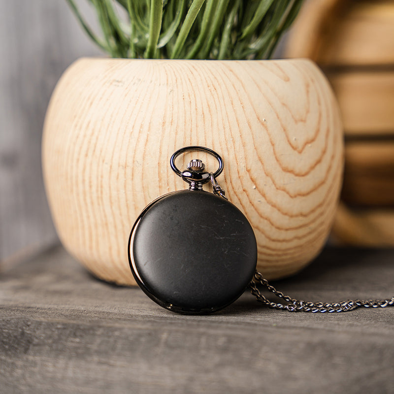 Groomsmen Gift Set of 5 Personalized Black Pocket Watches