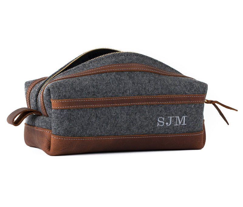 Personalized Felt & Leather Toiletry Bag