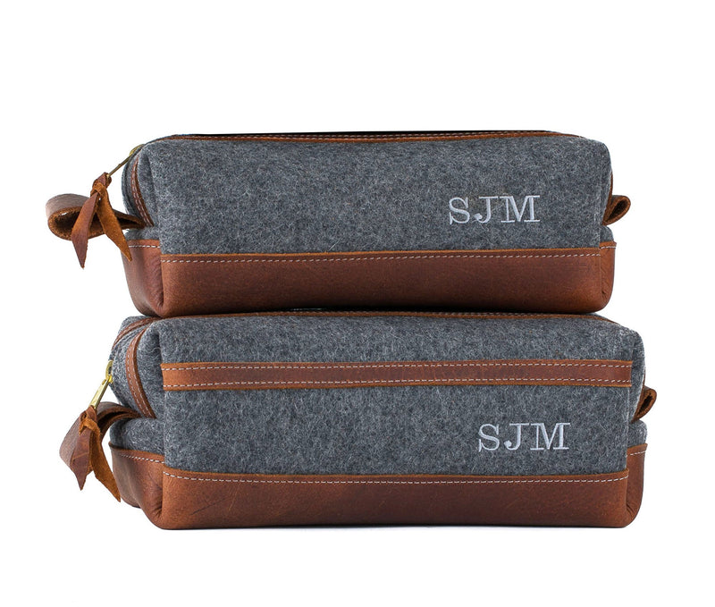 Personalized Felt & Leather Toiletry Bag