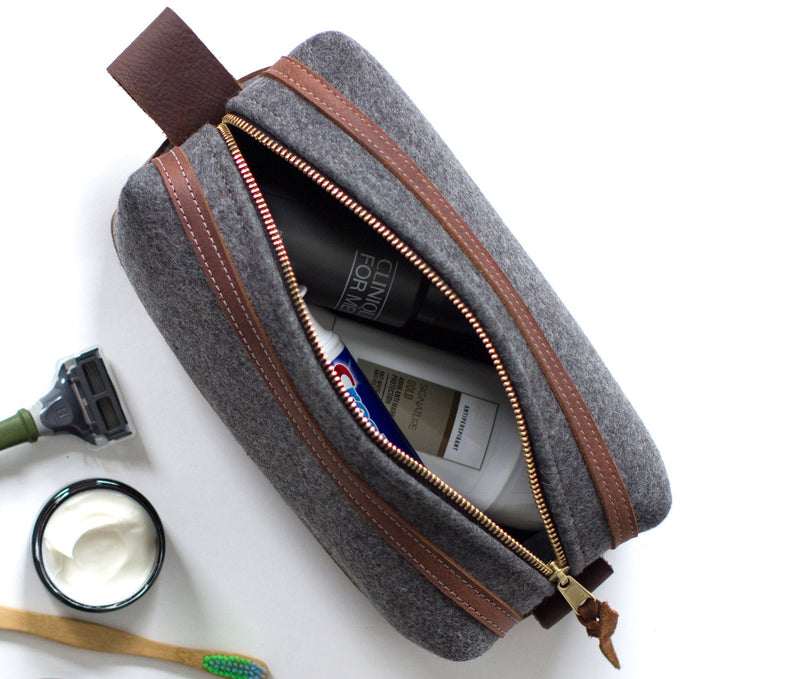 Personalized Felt & Leather Toiletry Bag