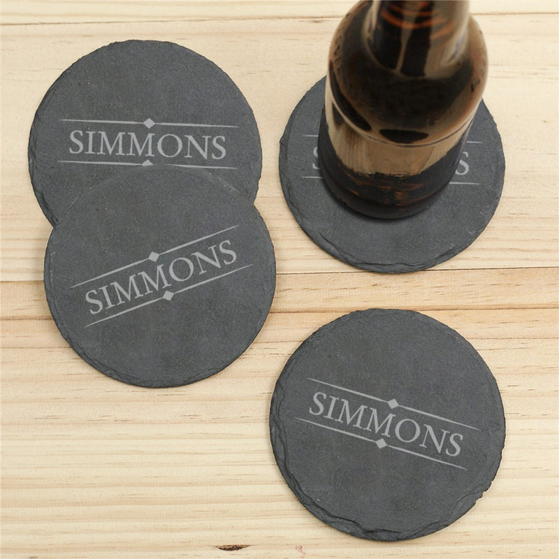 Personalized Last Name Slate Round Coasters- set of 4