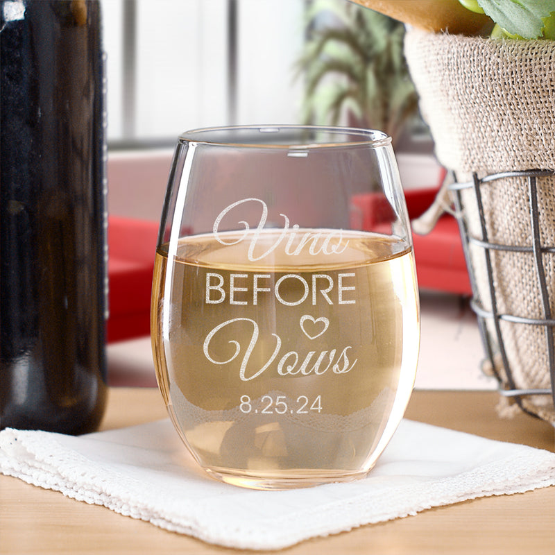 Personalized Vino Before Vows Stemless Wine 17oz