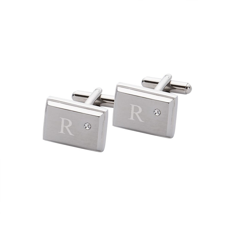 Personalized Engraved Initial Cufflinks with Zircon Jewel