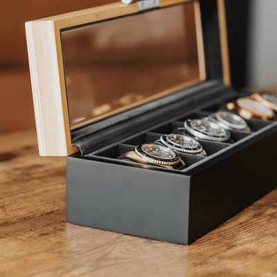 Pine Two-Toned Watch Box - 6 Slot