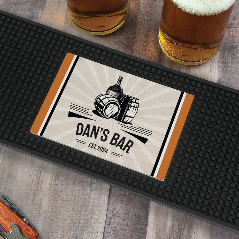 Personalized Name Vintage Barrel Bar Mat