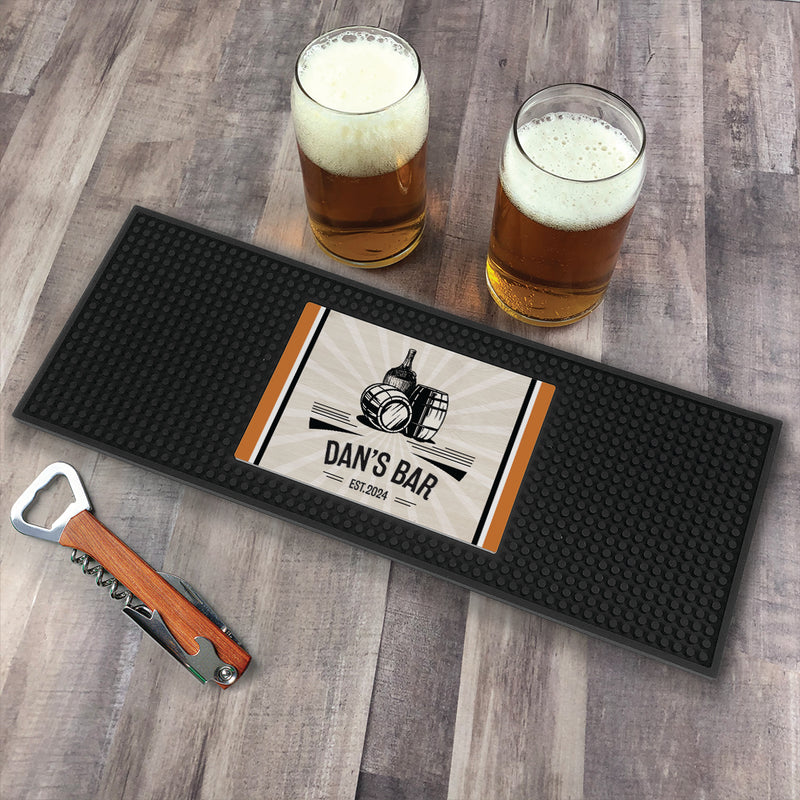 Personalized Name Vintage Barrel Bar Mat