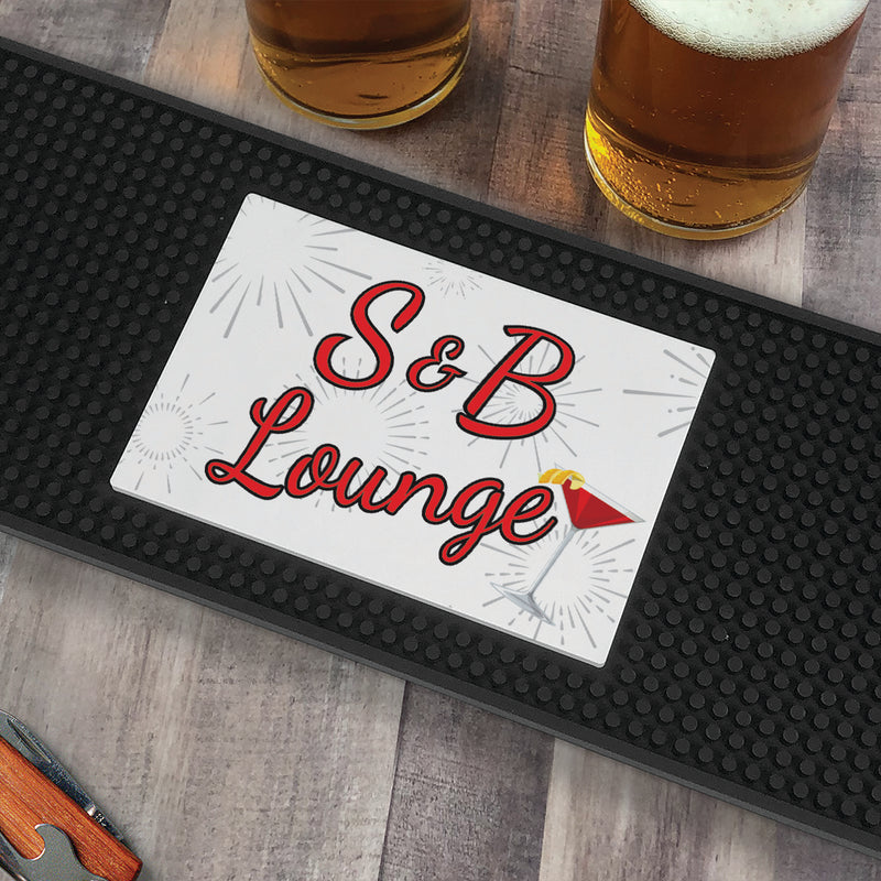 Personalized Red and Silver Martini Lounge Bar Mat