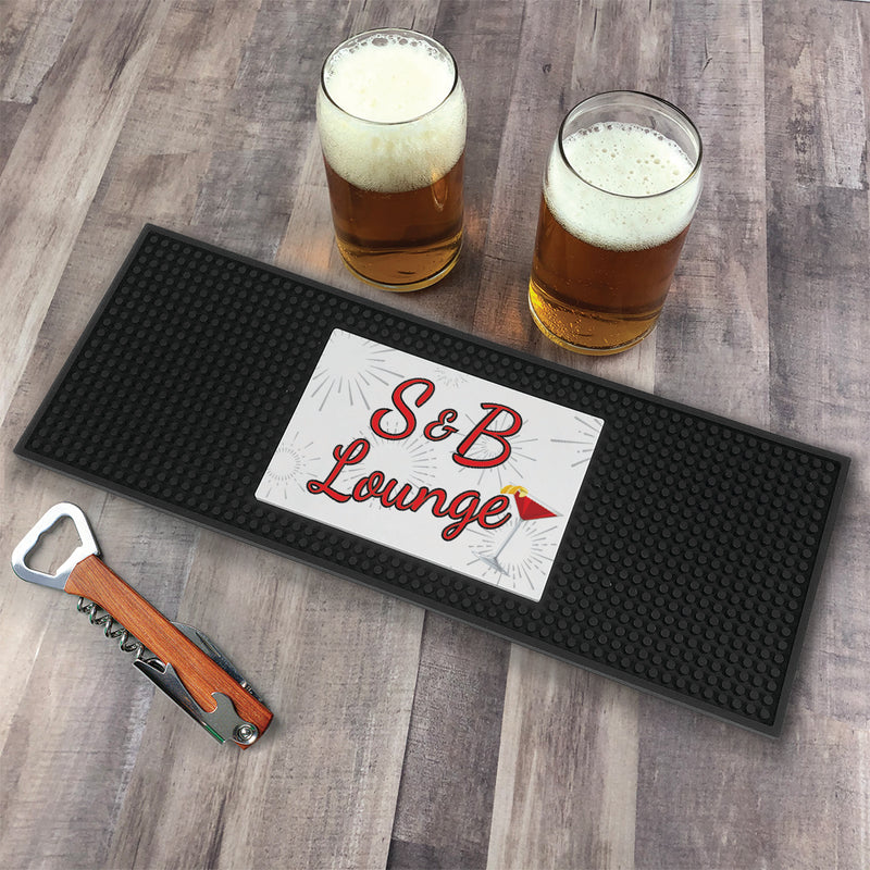 Personalized Red and Silver Martini Lounge Bar Mat