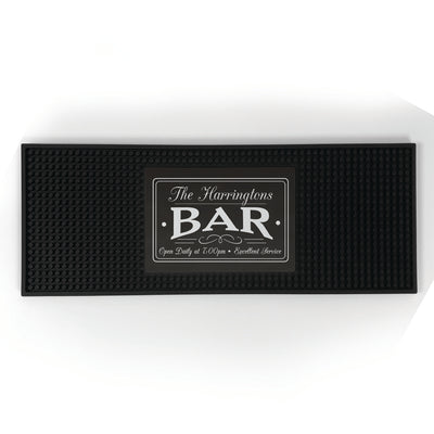 Personalized Family Name Bar Open Daily with Time Bar Mat