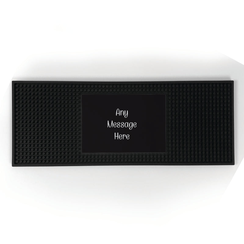 Personalized Black Background with White Script Bar Mat