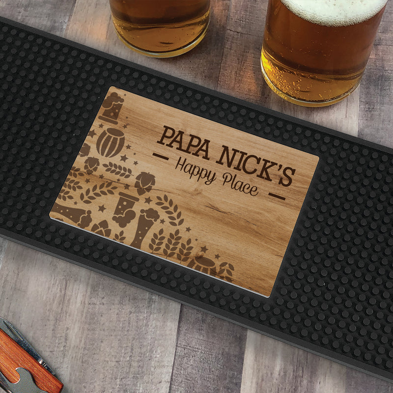 Personalized Wood Background Beer Icons Bar Mat