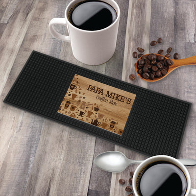 Personalized Wood Background Coffee Icons Bar Mat