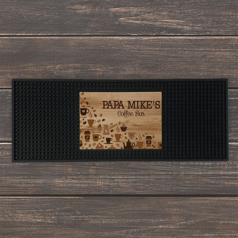 Personalized Wood Background Coffee Icons Bar Mat