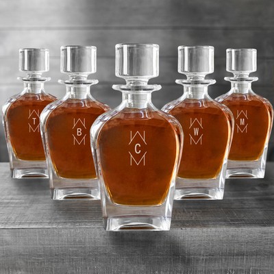 Set of 5 Personalized Baron Whiskey Decanters - Modern Designs