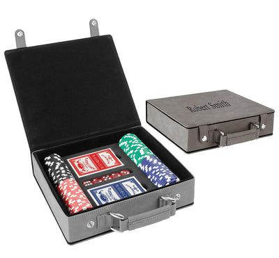 Personalized Gray 100-Chip Poker Set -  - Lazerworx