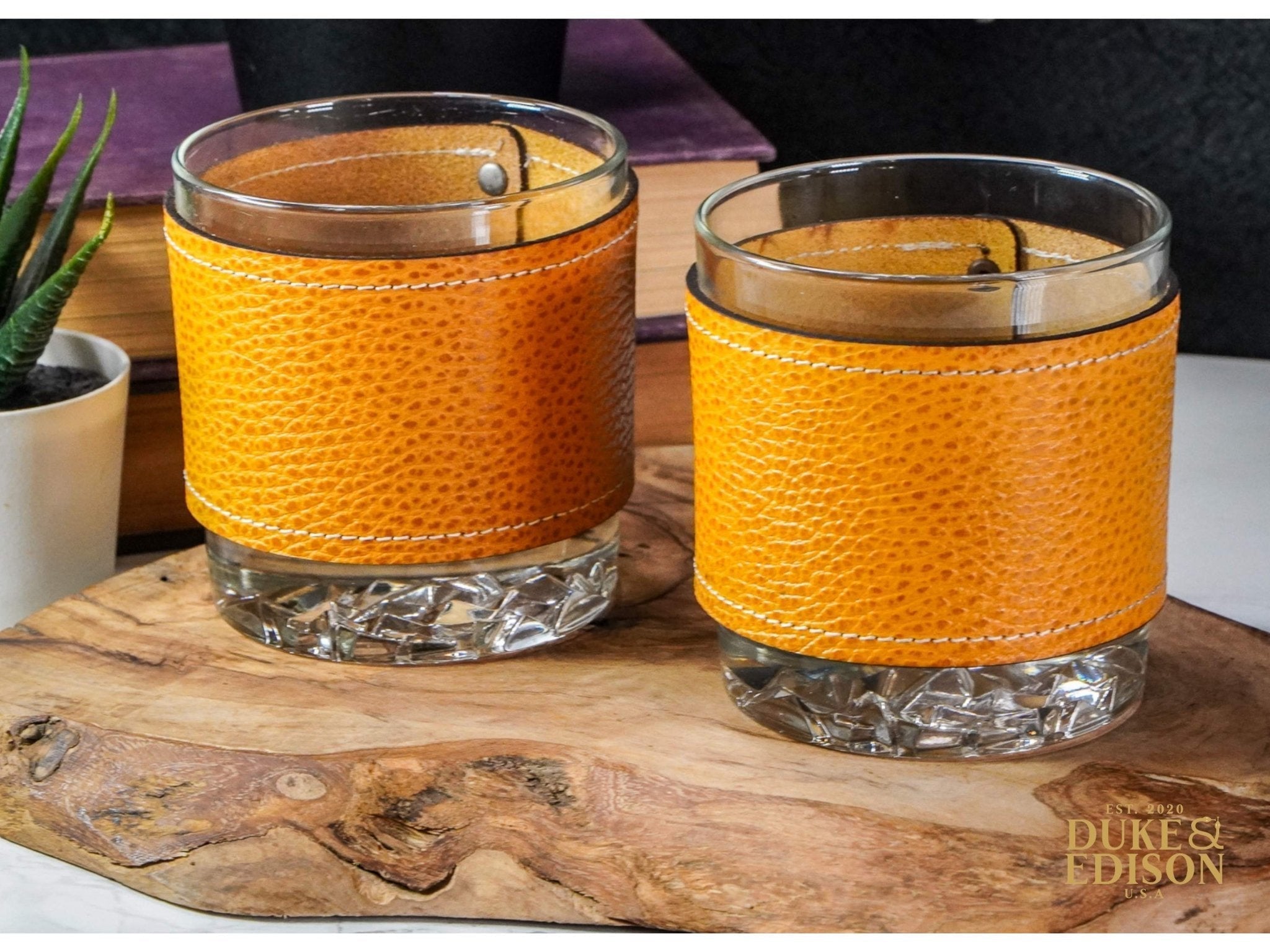 Italian Leather Whiskey Glass Sets - Yellow Leather – GroomsShop