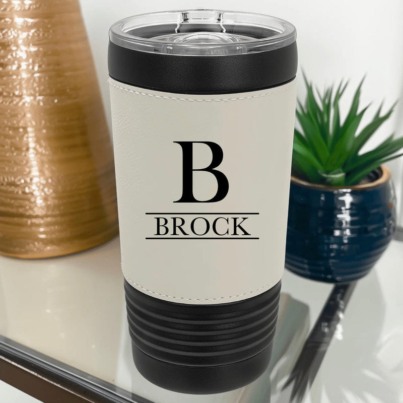 Personalized 20oz. Black Tumbler with Engraved Leatherette