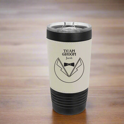 Personalized 20oz. Black Tumbler with Engraved Leatherette for Groomsmen