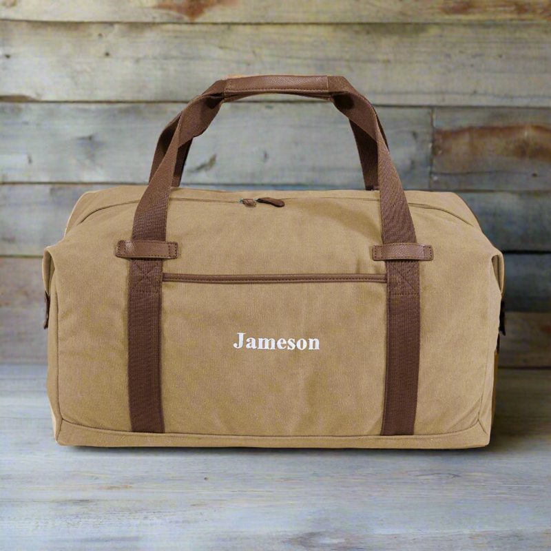 Personalized Cotton Canvas Duffel Bag - Khaki