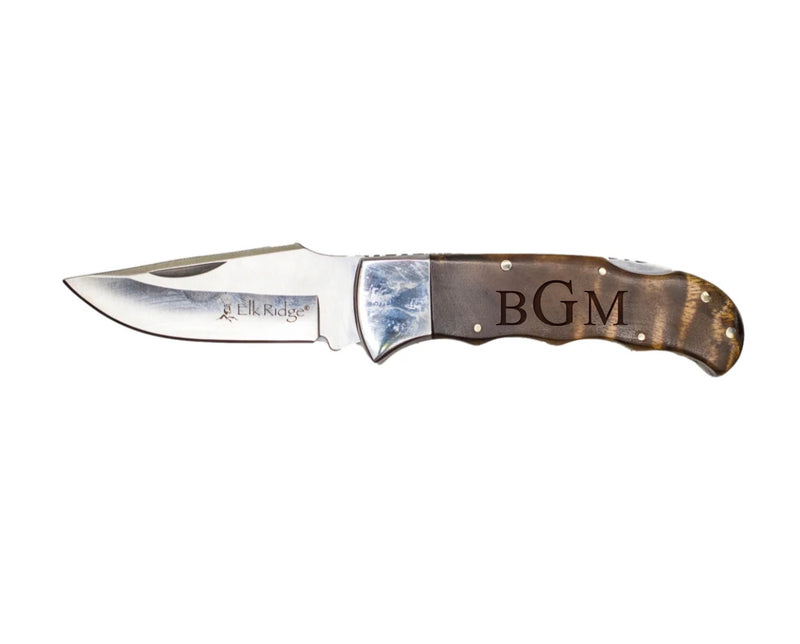 Personalized Burl Wood Handle Silver Blade Knife