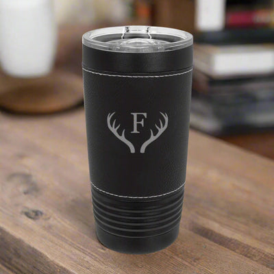 Personalized 20oz. Black Tumbler with Engraved Leatherette