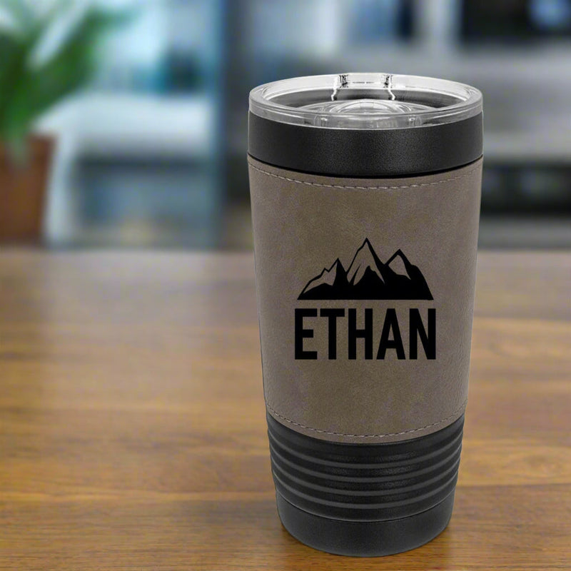 Personalized 20oz. Black Tumbler with Engraved Leatherette