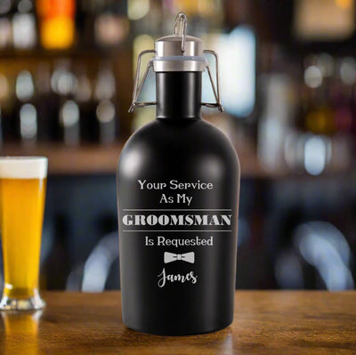 Personalized Groomsman Proposal Black Stainless Growler
