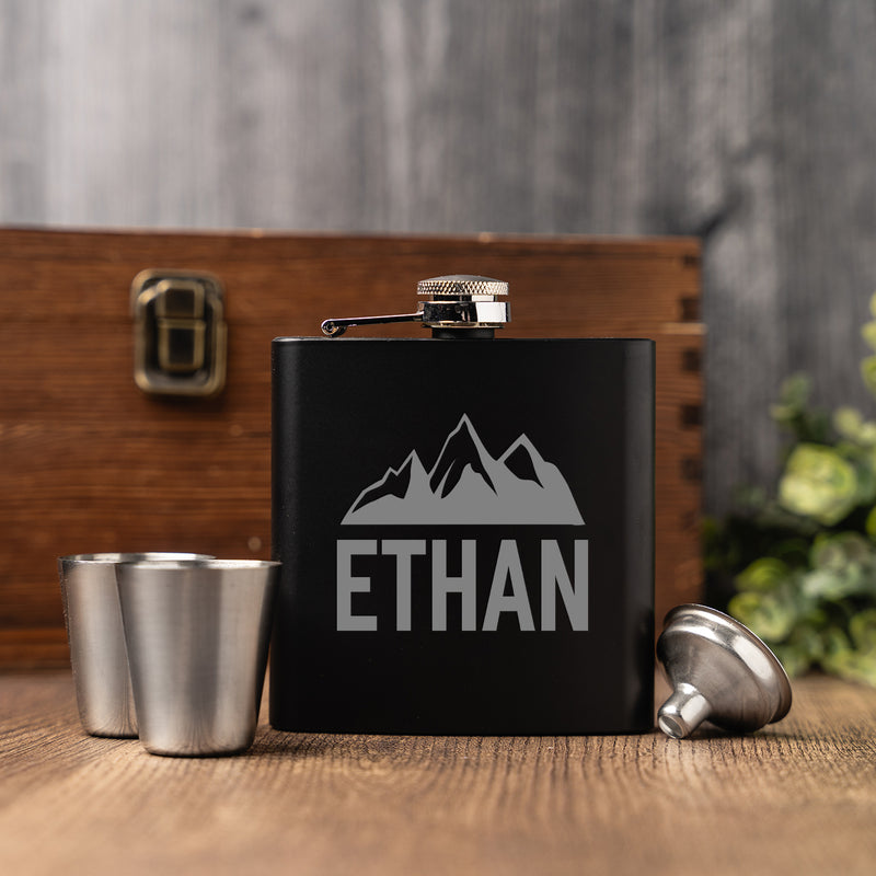 Personalized Matte Black Flask Set with Shot Glasses