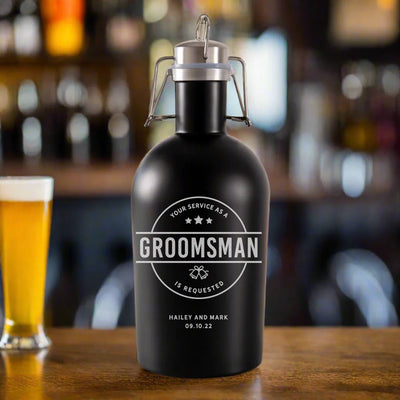 Personalized Groomsman Proposal Black Stainless Growler
