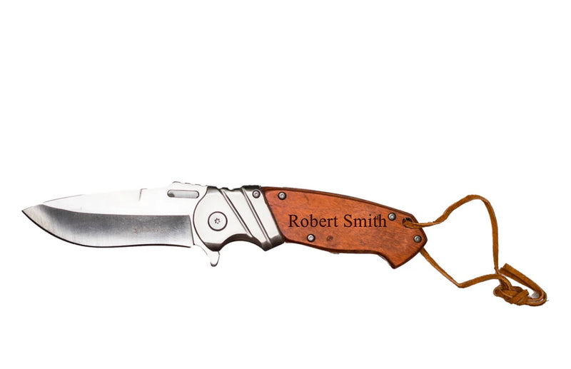 Personalized Brown Pakkawood Handle Silver Blade Pocket Knife