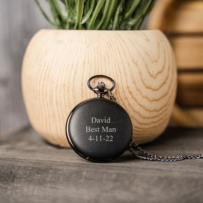 Groomsmen Gift Set of 5 Personalized Black Pocket Watches