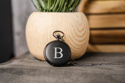 Groomsmen Gift Set of 5 Personalized Black Pocket Watches