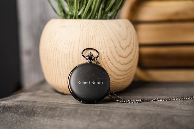 Groomsmen Gift Set of 5 Personalized Black Pocket Watches