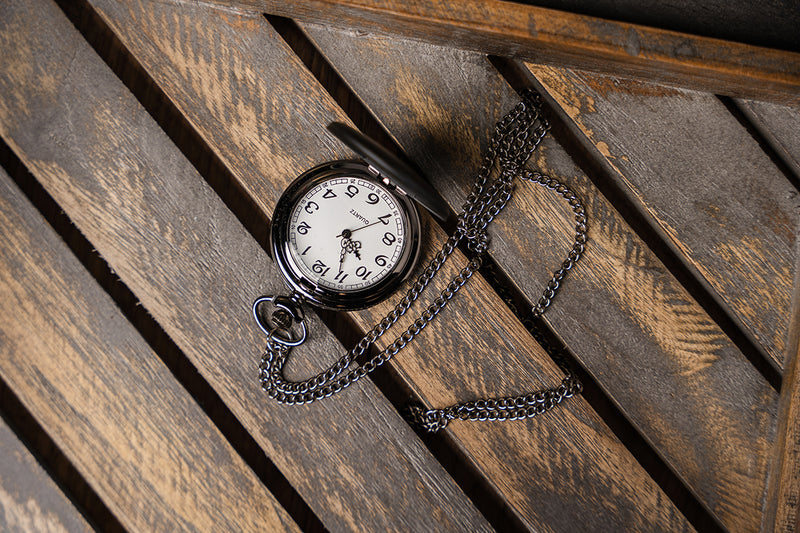 Groomsmen Gift Set of 5 Personalized Black Pocket Watches