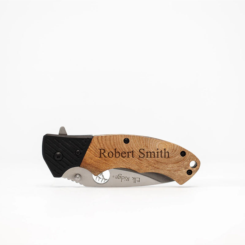 Personalized Elk Ridge Burl Wood Handle Knife