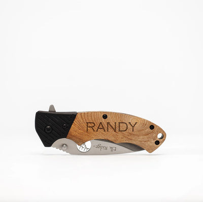 Personalized Elk Ridge Burl Wood Handle Knife