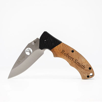 Personalized Elk Ridge Burl Wood Handle Knife