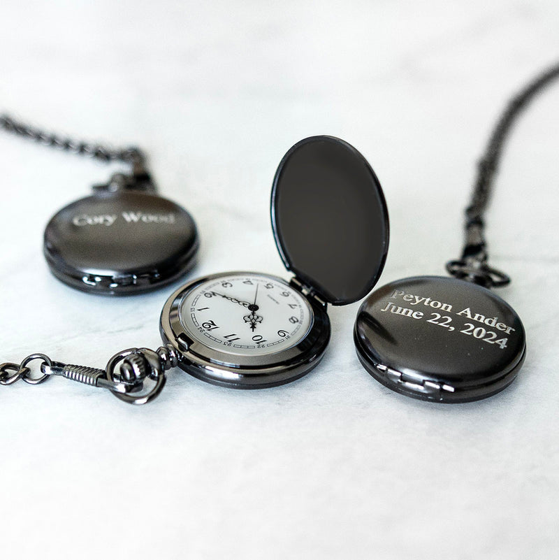 Groomsmen Gift Set of 5 Personalized Black Pocket Watches