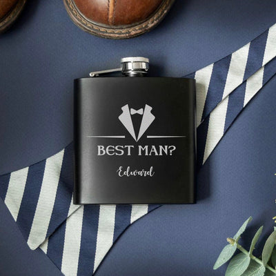 Personalized Groomsmen Proposal Black Flasks