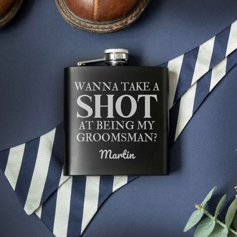 Personalized Groomsmen Proposal Black Flasks