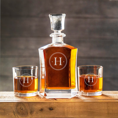 Personalized Whiskey Decanter Set with 2 Lowball Glasses - Modern Designs